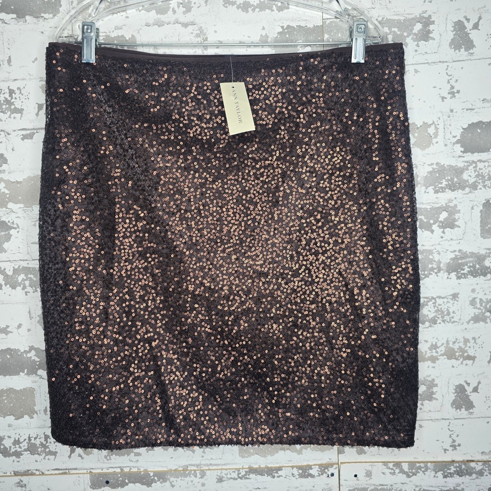Ann Taylor Women Brown Sequin Mini Skirt Bronze Holiday Party Size 14 NWT